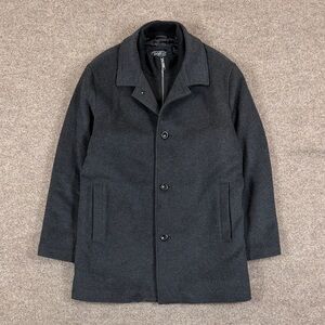 Grey Wool Cashmere Silk Button Front Coat Men XXL Full Zip Mock Neck Sweater Bib